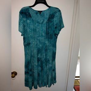 NWOT Sami & Jo Women's tie dye Stretchy Sparkly Dress Teal XL
